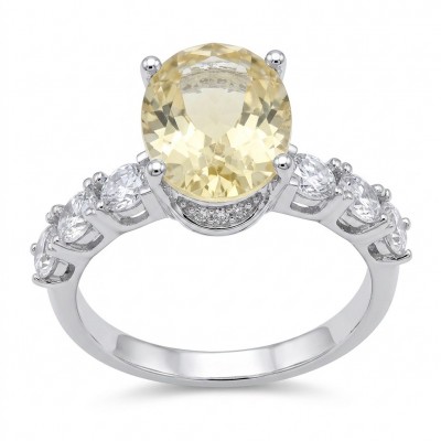 Vivien - Natural 8. 2 carat Citrine .925 Sterling Silver dipped rhodium handcrafted Statement ring; s. 7