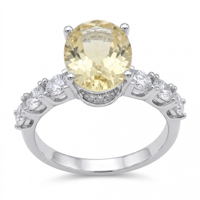 Vivien - Natural 8. 2 carat Citrine .925 Sterling Silver dipped rhodium handcrafted Statement ring; s. 7