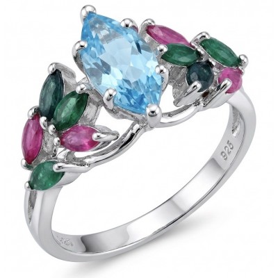 Pacifica 1.8 carat Swiss Blue Topaz .925 Sterling Silver handcrafted ring size 7