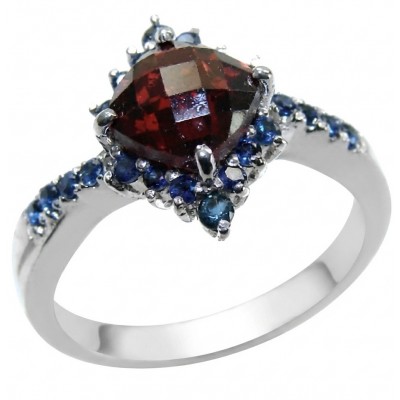 Red Heart 4.8 carat natural Garnet rhodium over .925 Sterling Silver Handcrafted Ring size 8 1/4