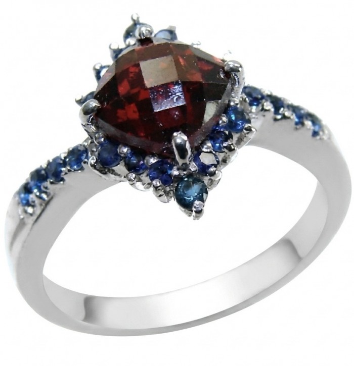 Red Heart 4.8 carat natural Garnet rhodium over .925 Sterling Silver Handcrafted Ring size 8 1/4