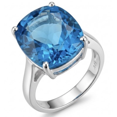 Aqua 18.5 carat Swiss Blue Topaz rhodium over .925 Sterling Silver handcrafted ring size 5 3/4