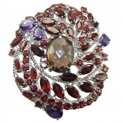 Mademoiselle - Vintage Design 32.4 CARAT Smoky Topaz Brazilian Granet rhodium over .925 Sterling Silver handcrafted Pendant & Brooch