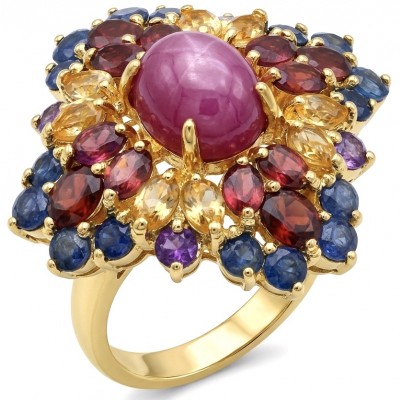 Bella Rosa Genuine 17.5 CARAT Star Ruby 22K Gold over .925 Sterling Silver Large Statement Ring size 8