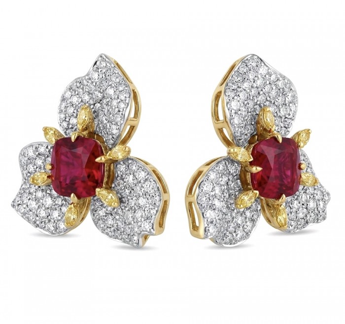 Exotica - authentic 7.9 carat Brazilian Garnet 2 tones .925 Sterling Silver dipped in rhodium handcrafted earrings