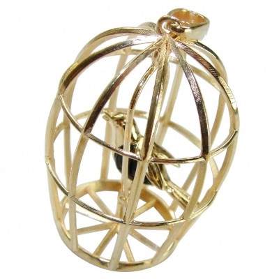 Charm Pendant - Birdcage - Authentic Baltic Amber 18K Gold over .925 Sterling Silver handcrafted pendant