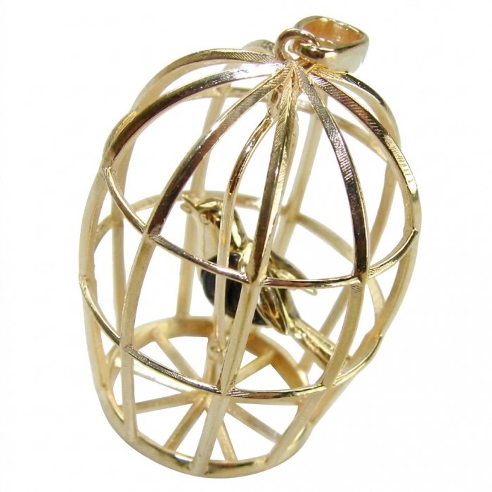 Charm Pendant - Birdcage - Authentic Baltic Amber 18K Gold over .925 Sterling Silver handcrafted pendant - video