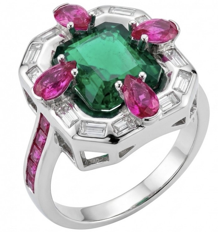 Art Deco 8.6 ctw Emerald .925 Sterling Silver handcrafted Statement Ring size 8