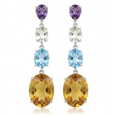 Tropical Islands 41.7 carat Swiss Blue Topaz RHODIUM OVER .925 Sterling Silver Handcrafted LARGE Statement earrings