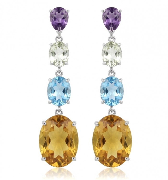 Tropical Islands 41.7 carat Swiss Blue Topaz RHODIUM OVER .925 Sterling Silver Handcrafted LARGE Statement earrings