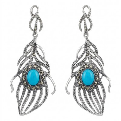 Valentina 12.9 carat Natural TURQUOISE .925 Sterling Silver dipped in RHODIUM handcrafted earrings