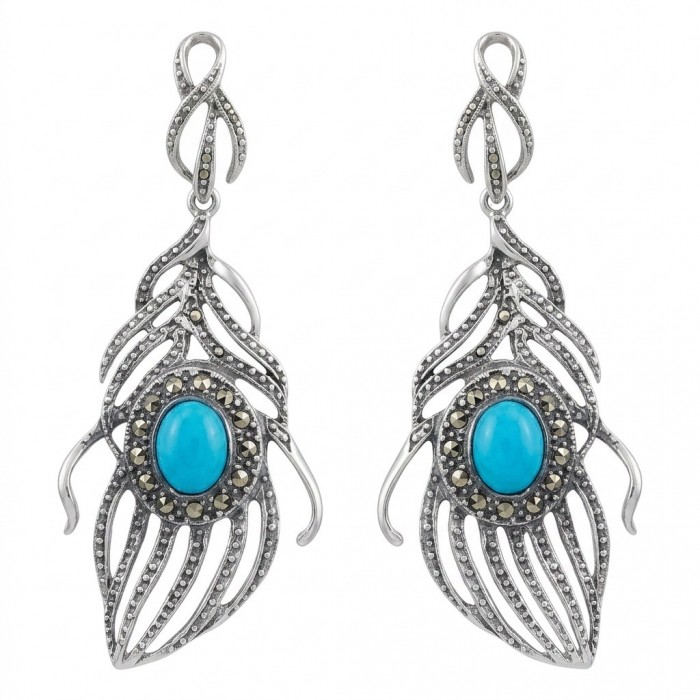 Valentina 12.9 carat Natural TURQUOISE .925 Sterling Silver dipped in RHODIUM handcrafted earrings