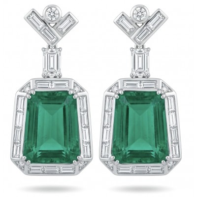 Art Deco - Magnificent Jewel 32.5 carat Colombian Emerald .925 Sterling Silver dipped in Rhodium handcrafted earrings