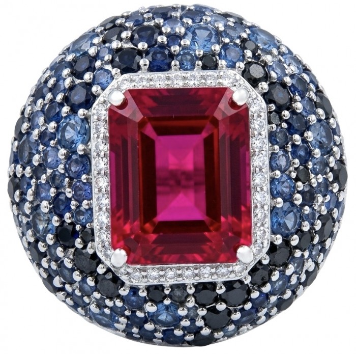 Scarlett 28.8 ctw Mozambique Ruby rhodium over .925 Sterling Silver handcrafted Statement Ring size 8 1/4