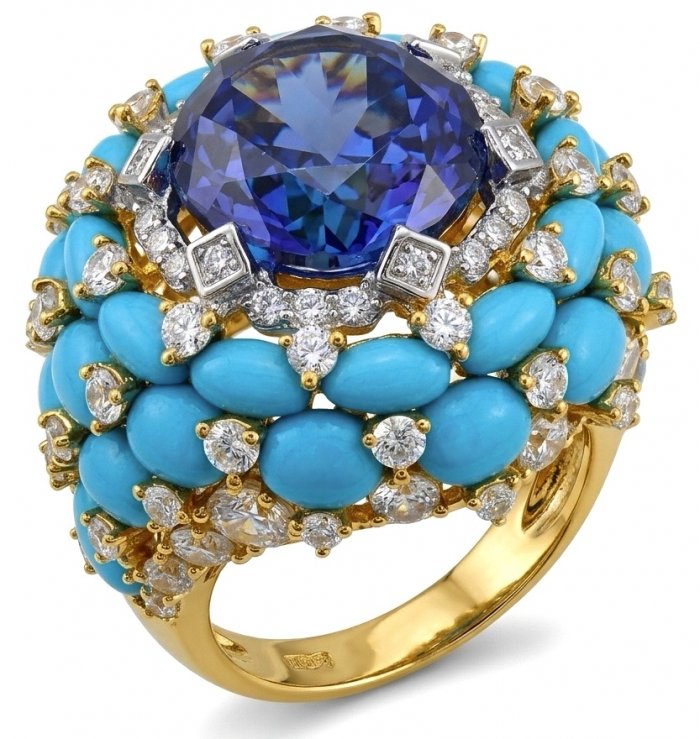Blue Rhapsody - 16.5 carat natural Colombian Sapphire .925 Sterling Silver dipped in 22K Gold handcrafted Large Statement Ring size 7 1/4 - video