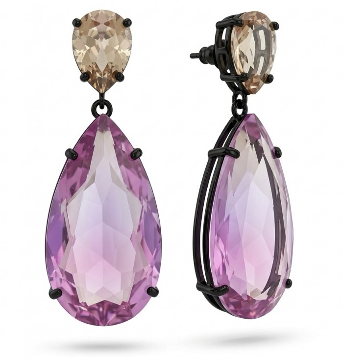 Victoria- authentic pear cut 12.7 carat Pink Topaz .925 Sterling Silver dipped in black rhodium handcrafted Earrings