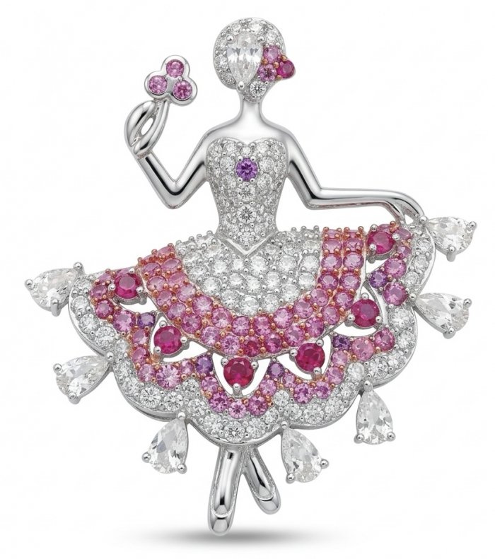 Ballerina - Precious 8.2 carat Colombian Ruby rhodium over .925 Sterling Silver handmade Pendant - Brooch - video
