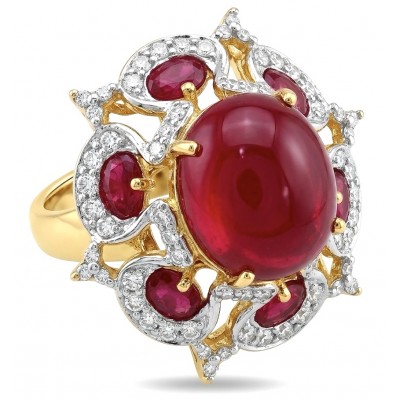 King of Gems Genuine 17.5 CARAT Mozambique Star Ruby 22K Gold over .925 Sterling Silver Large Statement Ring size 7 1/4