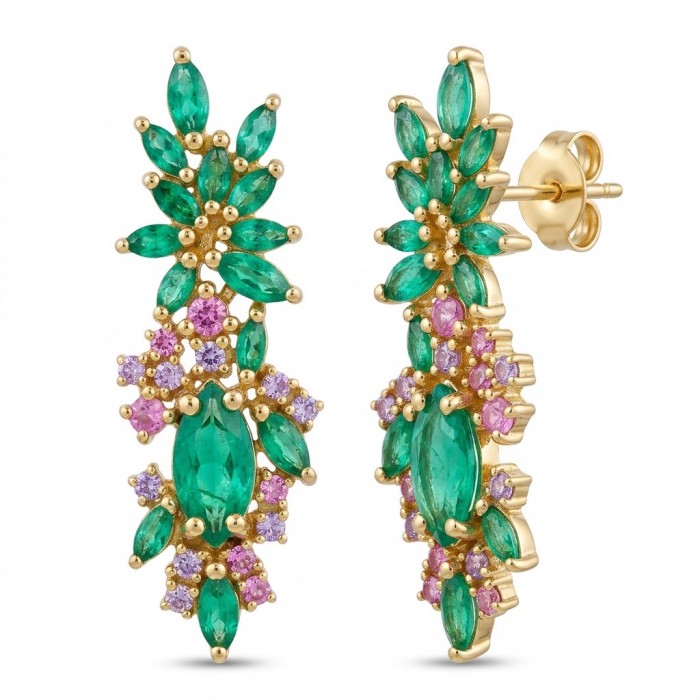 Amazonia - 4.7 carat Colombian Emerald .925 Sterling Silver dipped in 18k Gold Handcrafted Statement earrings