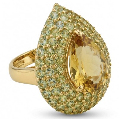 Victoria Authentic 18.5 carat Brazilian Citrine .925 Sterling Silver brilliantly dipped in 18k Gold handcrafted Statement ring; s. 6 1/2
