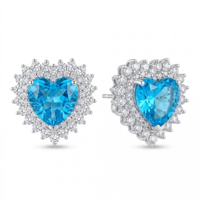 Heartes 6.7 carat Swiss Blue Topaz .925 Sterling Silver Handcrafted earrings