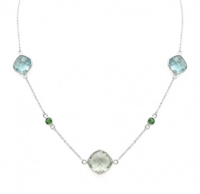Infinity 18.5 carat Authentic Multigems Rhodium over .925 Sterling Silver handcrafted Statement necklace