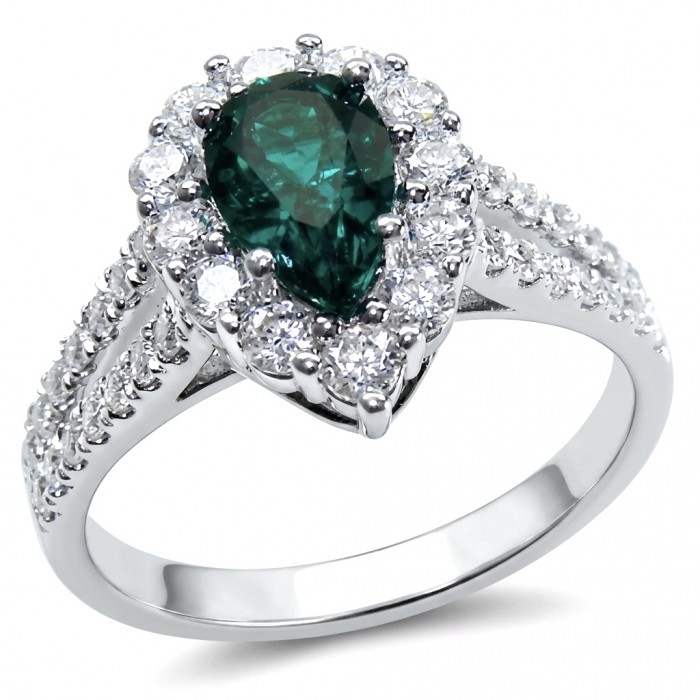 Estelle - Authentic 2.9 carat COLOMBIAN EMERALD rhodium over .925 Sterling Silver handcrafted Ring size 7