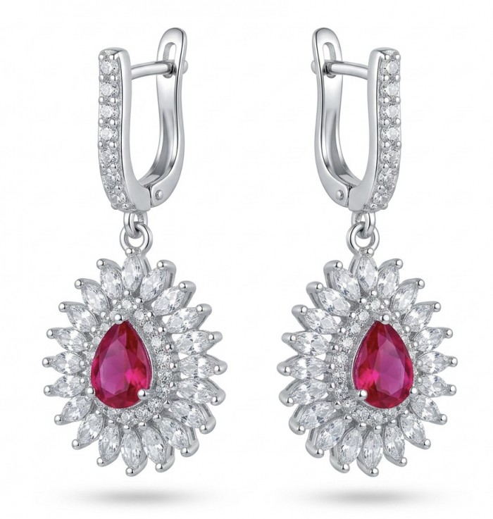 Exquisite 5.4 ctw Mozambique Ruby .925 Sterling Silver handcrafted Statement earrings
