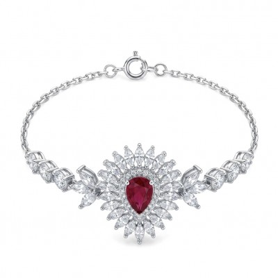 Luxurious 2.8 carat natural Mozambique Ruby .925 Sterling Silver Statement Bracelet