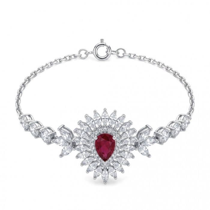 Luxurious 2.8 carat natural Mozambique Ruby .925 Sterling Silver Statement Bracelet