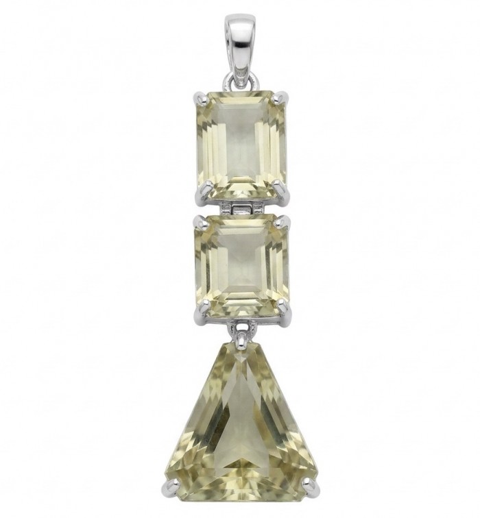Island 22.5 carat Lemon Quartz rhodium over .925 Sterling Silver handcrafted pendant