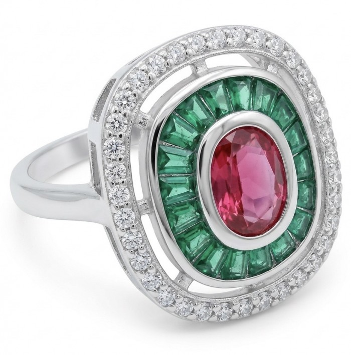 Art Deco 8.6 ctw Ruby Rhodium plated .925 Sterling Silver handcrafted Statement Ring size 8