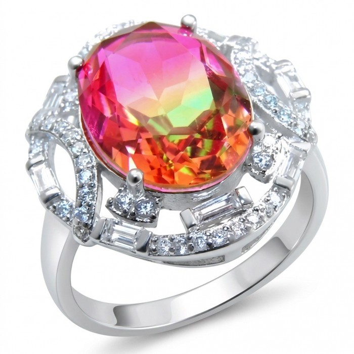 12.8 carat Brazilian Tourmaline .925 Sterling Silver dipped in rhodium Perfectly handcrafted Ring s. 8 1/2