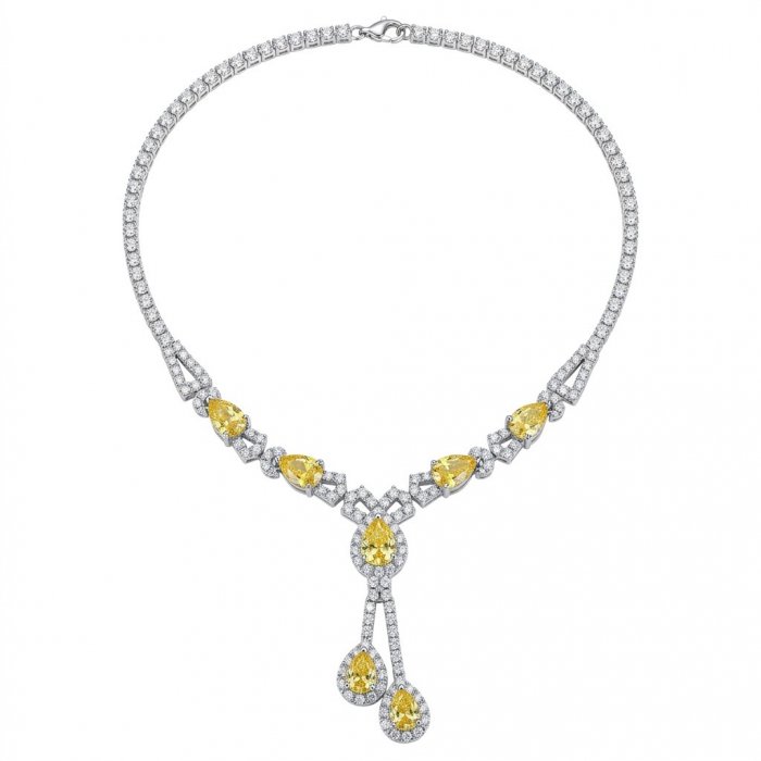 Luxurious pear cut 10.5 carat Yellow Sapphire rhodium over .925 Sterling Silver handcrafted necklace - video