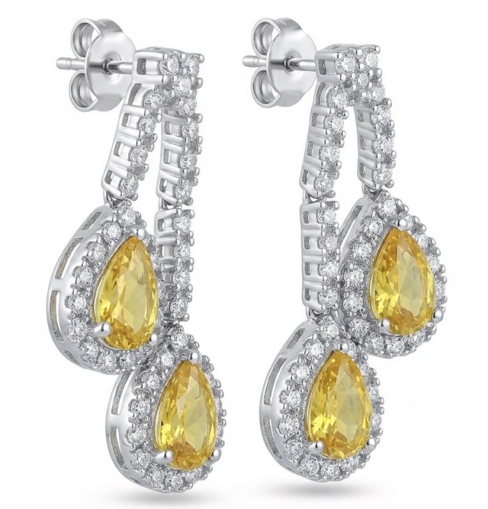 Luxurious - 7.4 carat Yellow Sapphire from Ceylon .925 Sterling Silver dipped in Rhodium handcrafted earrings - video