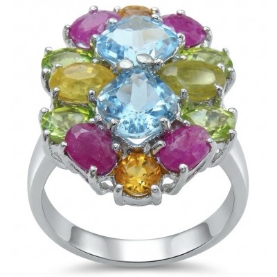 Countless Belssings Natural 23.8 carat Swiss Blue Topaz .925 Sterling Silver dipped in rhodium handmade Statement Ring size 8