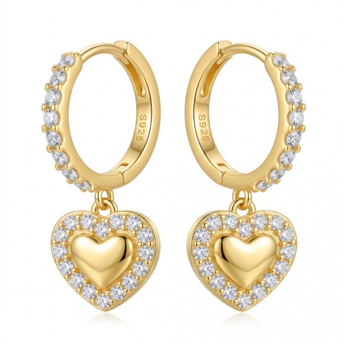 Precious Hearts - authentic 0.5 carat White Topaz .925 Sterling Silver dipped in 14K Gold handcrafted Statement Earrings