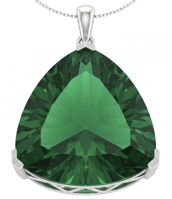 Trillion Cut Perfect 29.5 carat Volcanic Helenite .925 Sterling Silver handcrafted Pendant