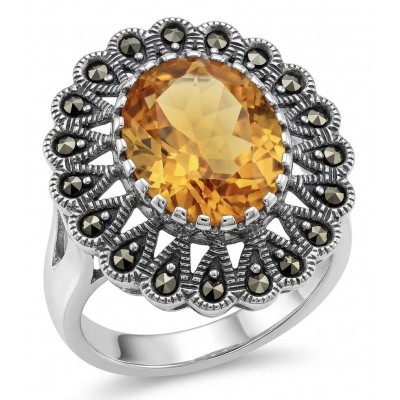 Authentic oval cut 10.2 carat Golden Topaz rhodium over .925 Sterling Silver ring s. 8
