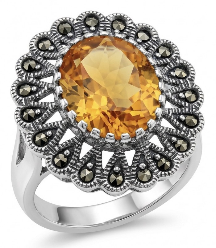Authentic oval cut 10.2 carat Golden Topaz rhodium over .925 Sterling Silver ring s. 8