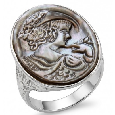 Vintage design Genuine Cameo Rainbow Abalone .925 Sterling Silver handcrafted Large ring; s. 8