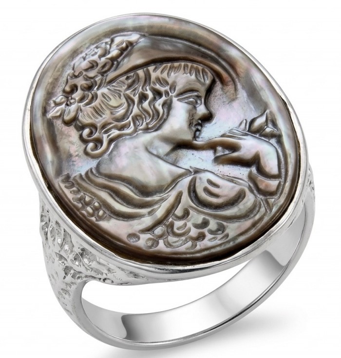 Vintage design Genuine Cameo Rainbow Abalone .925 Sterling Silver handcrafted Large ring; s. 8