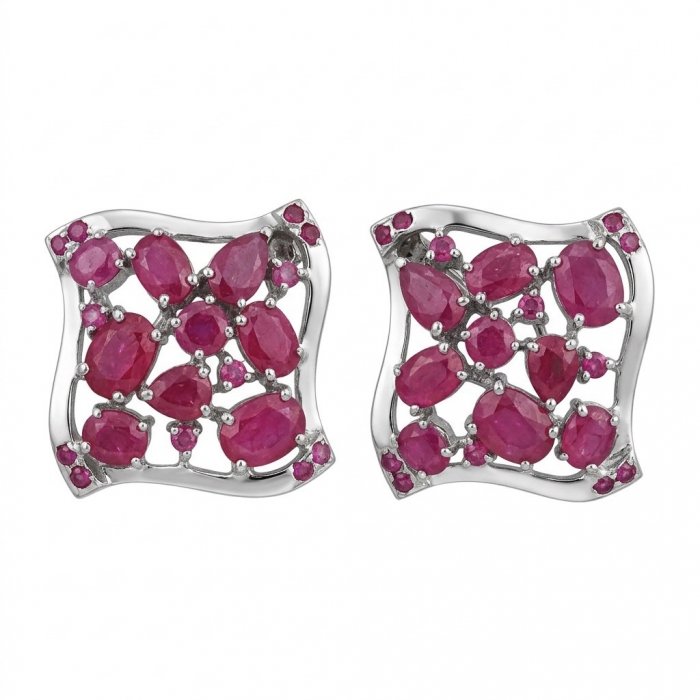 Giovanna -15.2 carat Kashmir Ruby .925 Sterling Silver dipped in rhodium handcrafted incredible Statement earrings - video