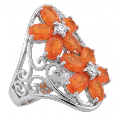 Queen of Fire best quality 8.4 carat Mexican Opal rhodium over .925 Sterling Silver handmade ring 7 1/2