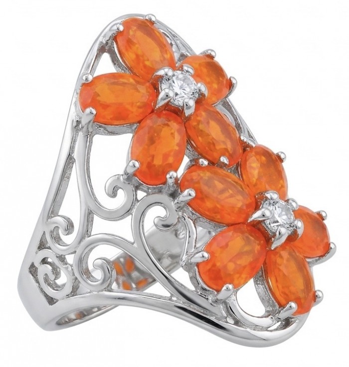 Queen of Fire best quality 8.4 carat Mexican Opal rhodium over .925 Sterling Silver handmade ring 7 1/2