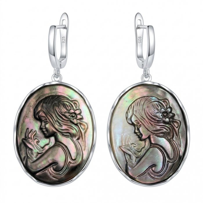 Vintage design Genuine Cameo Rainbow Abalone .925 Sterling Silver handcrafted Large Statement Earrings - video