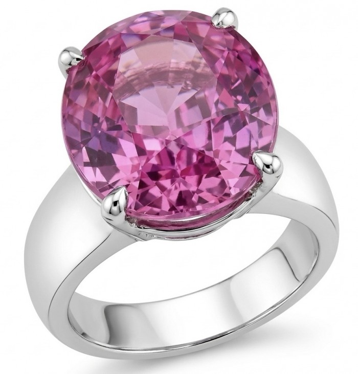 Anastasia 12.2 carat Pink Sapphire .925 Sterling Silver dipped in Rhodium Handcrafted Statement Ring size 6 3/4