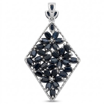 Vintage Beauty 9.7 carat Mozambique Sapphire Black Rhodium over .925 Sterling Silver handcrafted pendant