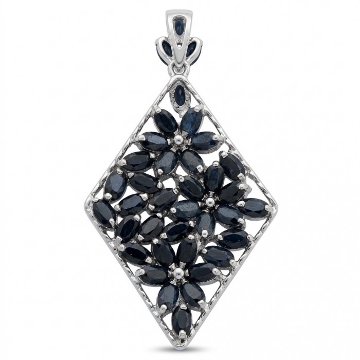 Vintage Beauty 9.7 carat Mozambique Sapphire Black Rhodium over .925 Sterling Silver handcrafted pendant