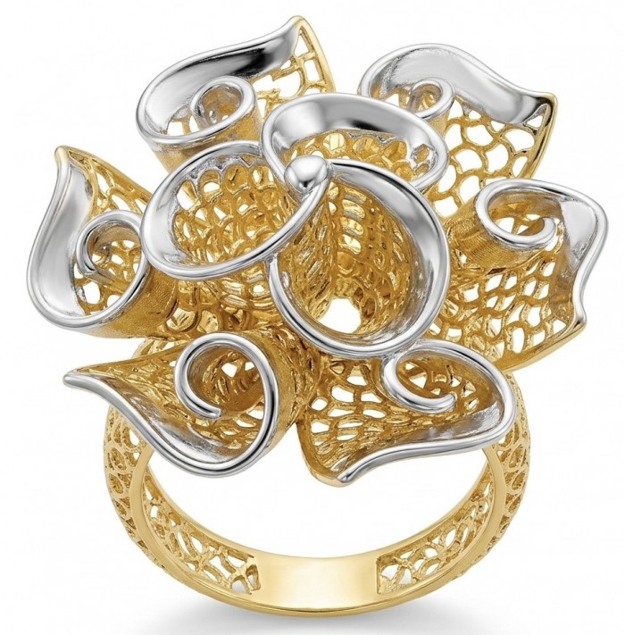 GOLDEN ROSE - Dubai Style - .925 Sterling Silver dipped in 22K Gold handmade Large ring size 6